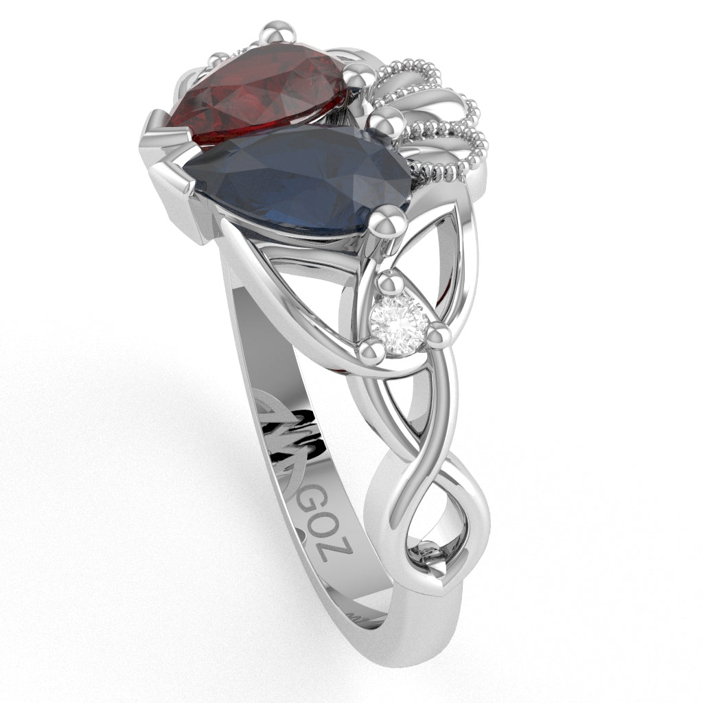 Customizable Gemstone Diamond Celtic Knot Heart Claddagh Ring In 14k White Gold