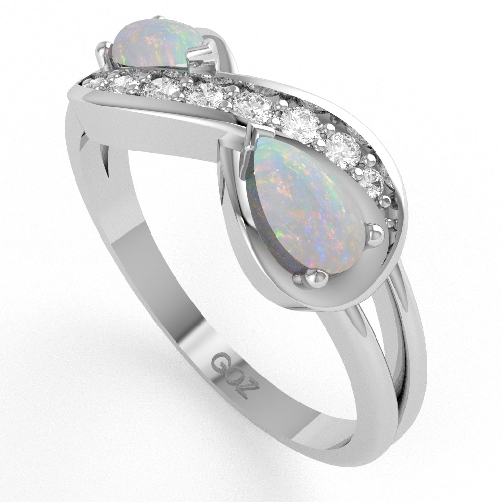 Opal Diamond Infinity Love Ring In 10k White Gold