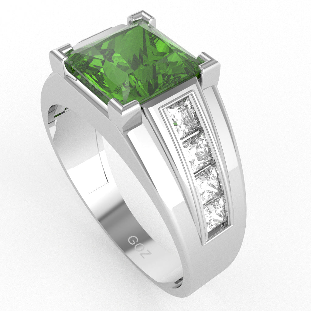 Men's Big Daddy Peridot Lab-Grown Diamond Channel Ring In Solid 14k White Gold