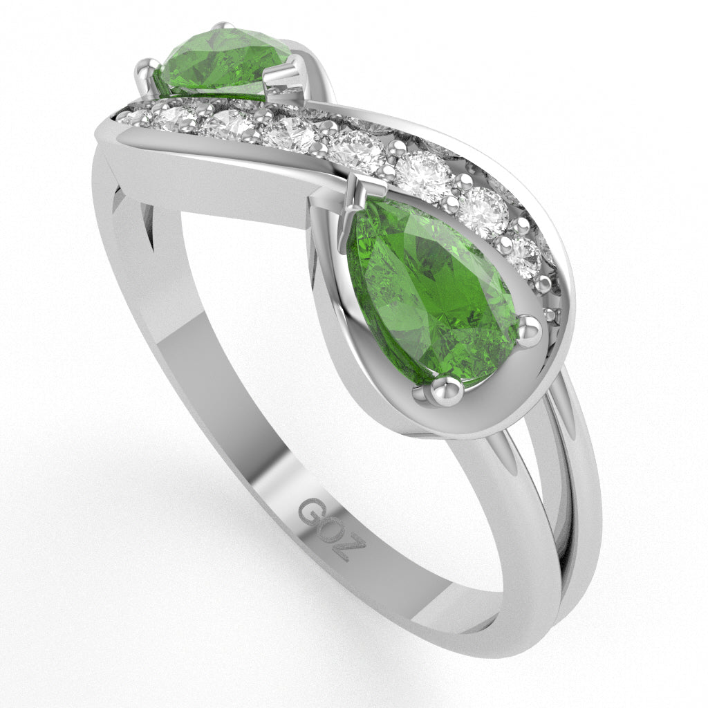 Peridot Diamond Infinity Love Ring In 14k White Gold