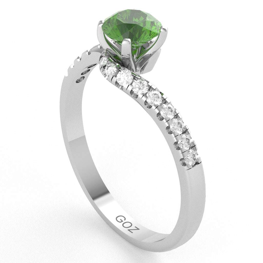Peridot Diamond Curly Dainty Engagement Ring In 10k White Gold
