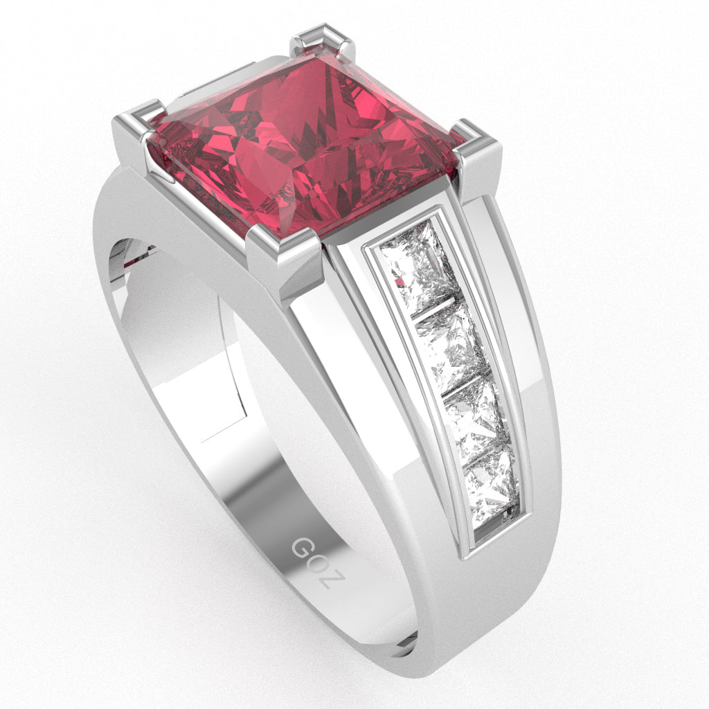 Men's Big Daddy Pink Tourmaline Lab-Grown Diamond Channel Ring In Solid 14k White Gold