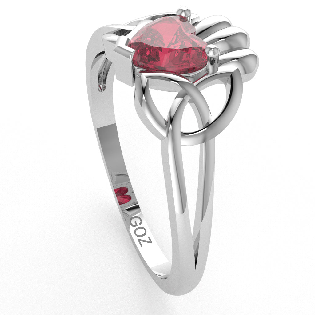 Celtic Trinity Knot Claddagh Pink Tourmaline Engagement Ring In 10k White Gold
