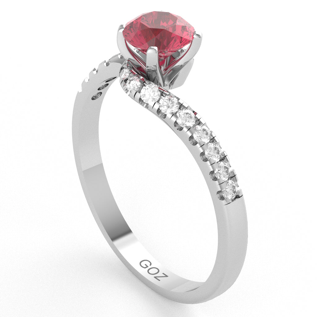 Pink Tourmaline Diamond Curly Dainty Engagement Ring In 10k White Gold