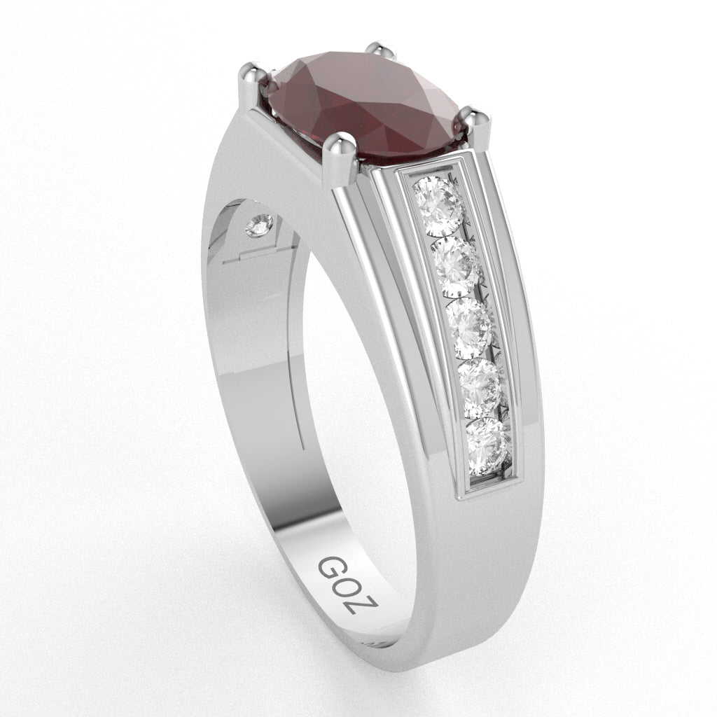 Ruby Diamond Designer Channel Ring In 14k White Gold