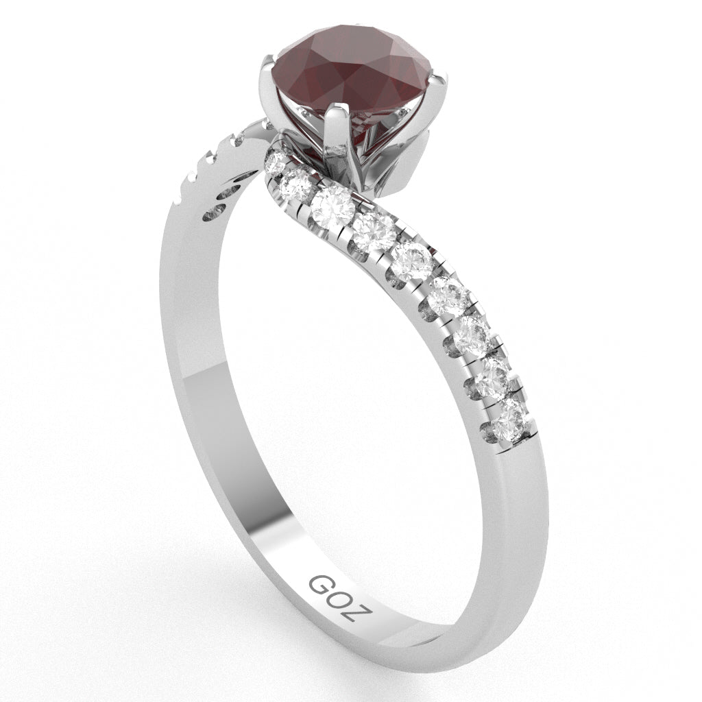 Ruby Diamond Curly Dainty Engagement Ring In 14k White Gold