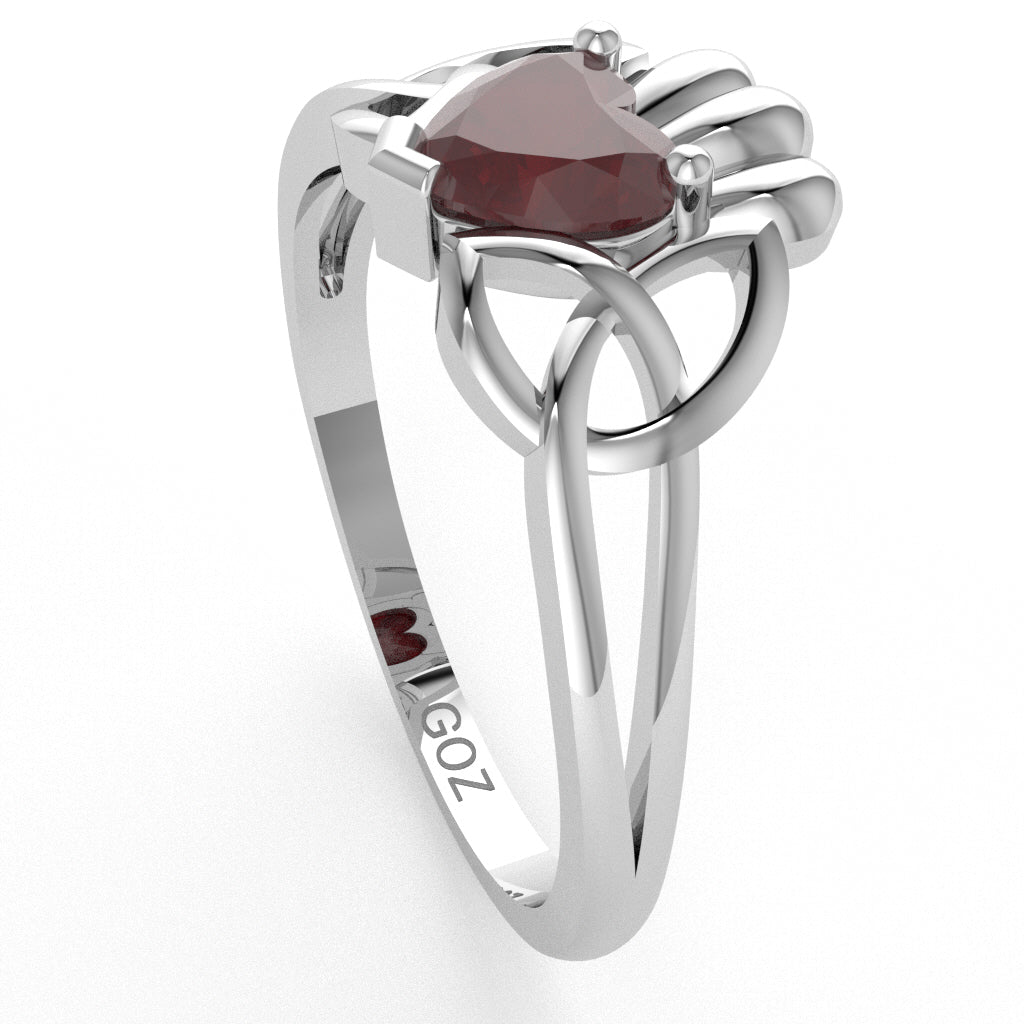 Celtic Trinity Knot Claddagh Ruby Engagement Ring In 10k White Gold