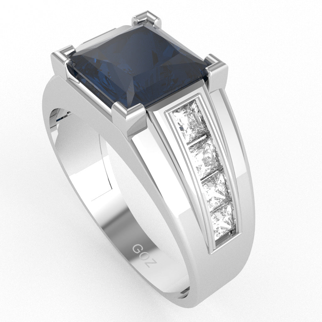 Men's Big Daddy Lab-Created Sapphire Lab-Grown Diamond Channel Ring In Solid 14k White Gold
