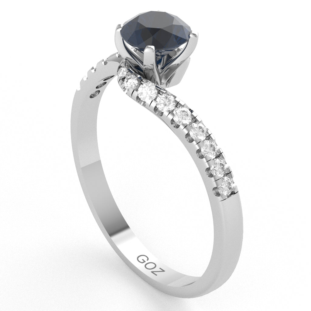 Lab-Created Sapphire Diamond Curly Dainty Engagement Ring In 10k White Gold