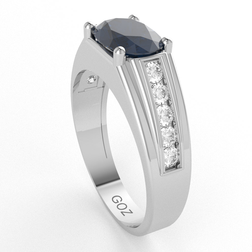 Sapphire Diamond Designer Channel Ring In 14k White Gold