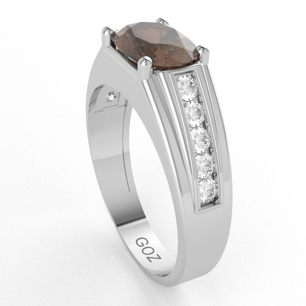 Smoky Quartz Diamond Designer Channel Ring In 14k White Gold