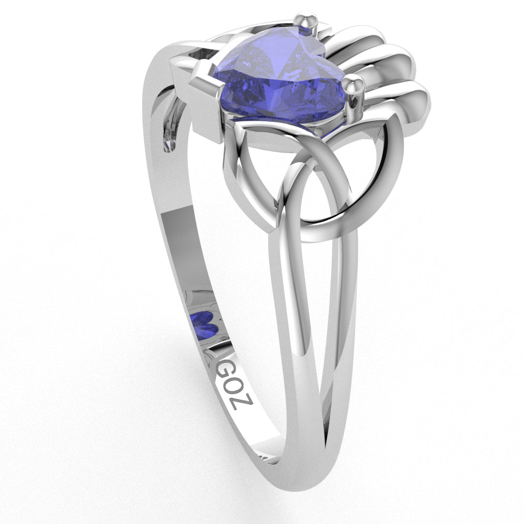Celtic Trinity Knot Claddagh Tanzanite Engagement Ring In 14k White Gold