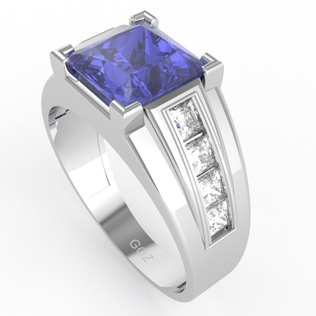 Men's Big Daddy Tanzanite Lab-Grown Diamond Channel Ring In Solid 10k White Gold