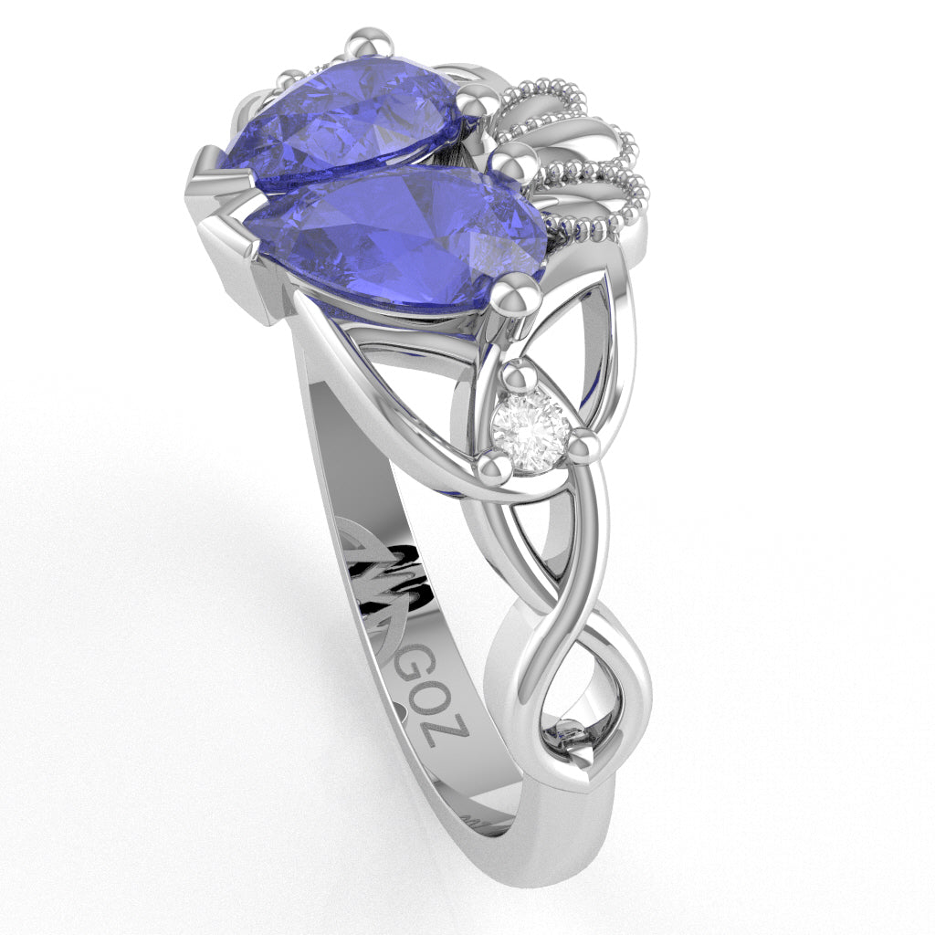 Tanzanite Diamond Celtic Knot Heart Claddagh Ring In 10k White Gold