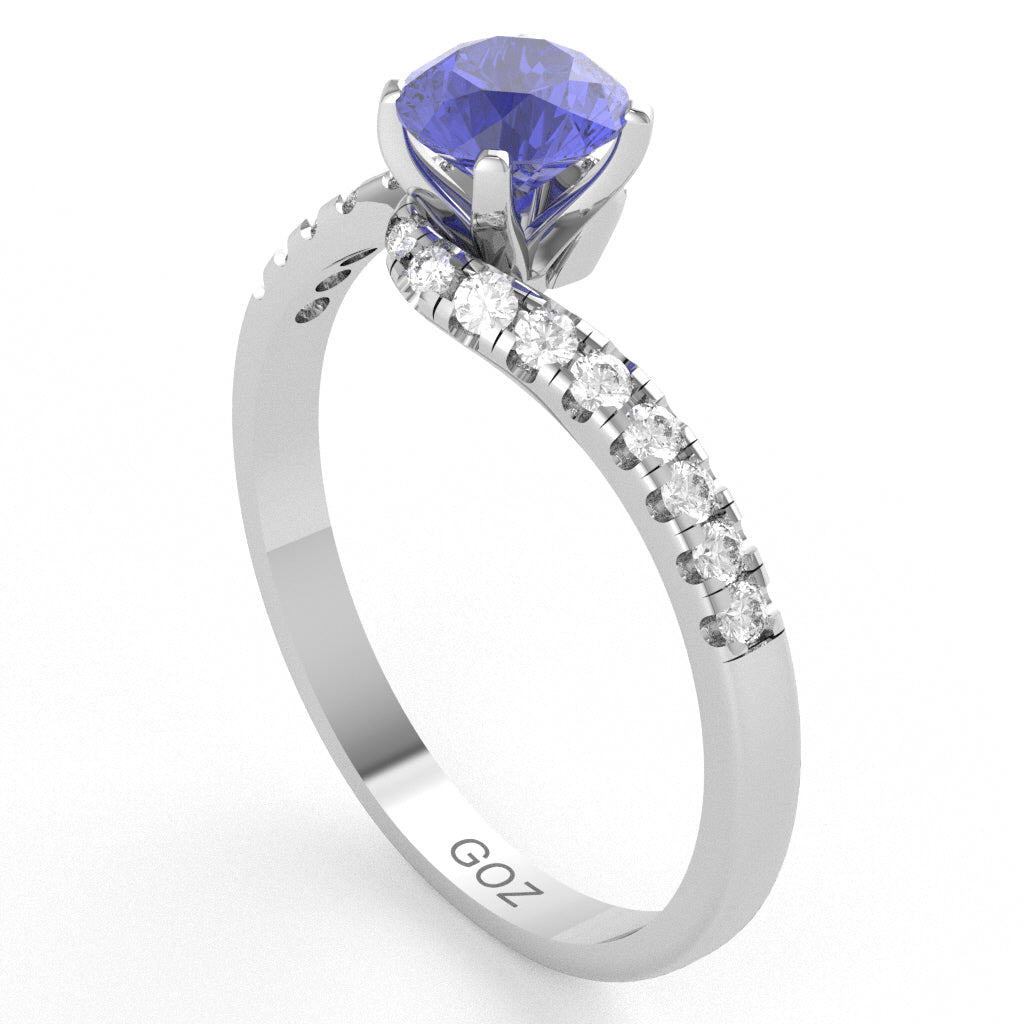 Tanzanite Diamond Curly Dainty Engagement Ring In 10k White Gold
