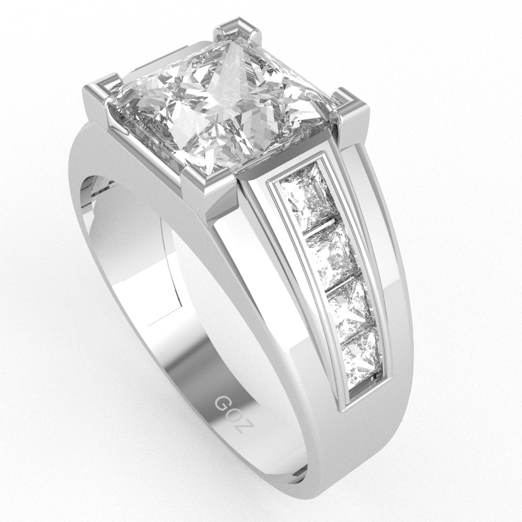 Men's Big Daddy White Topaz Lab-Grown Diamond  Channel Ring In Solid 14k White Gold