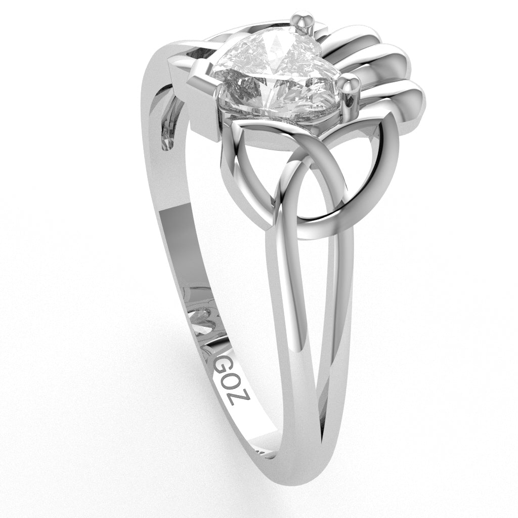 Celtic Trinity Knot Claddagh White Topaz Engagement Ring In 14k White Gold
