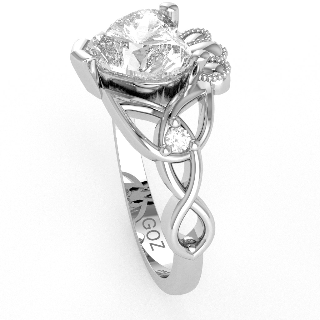 Celtic Trinity Knot Claddagh Heart White Topaz Diamond Ring In 14k White Gold