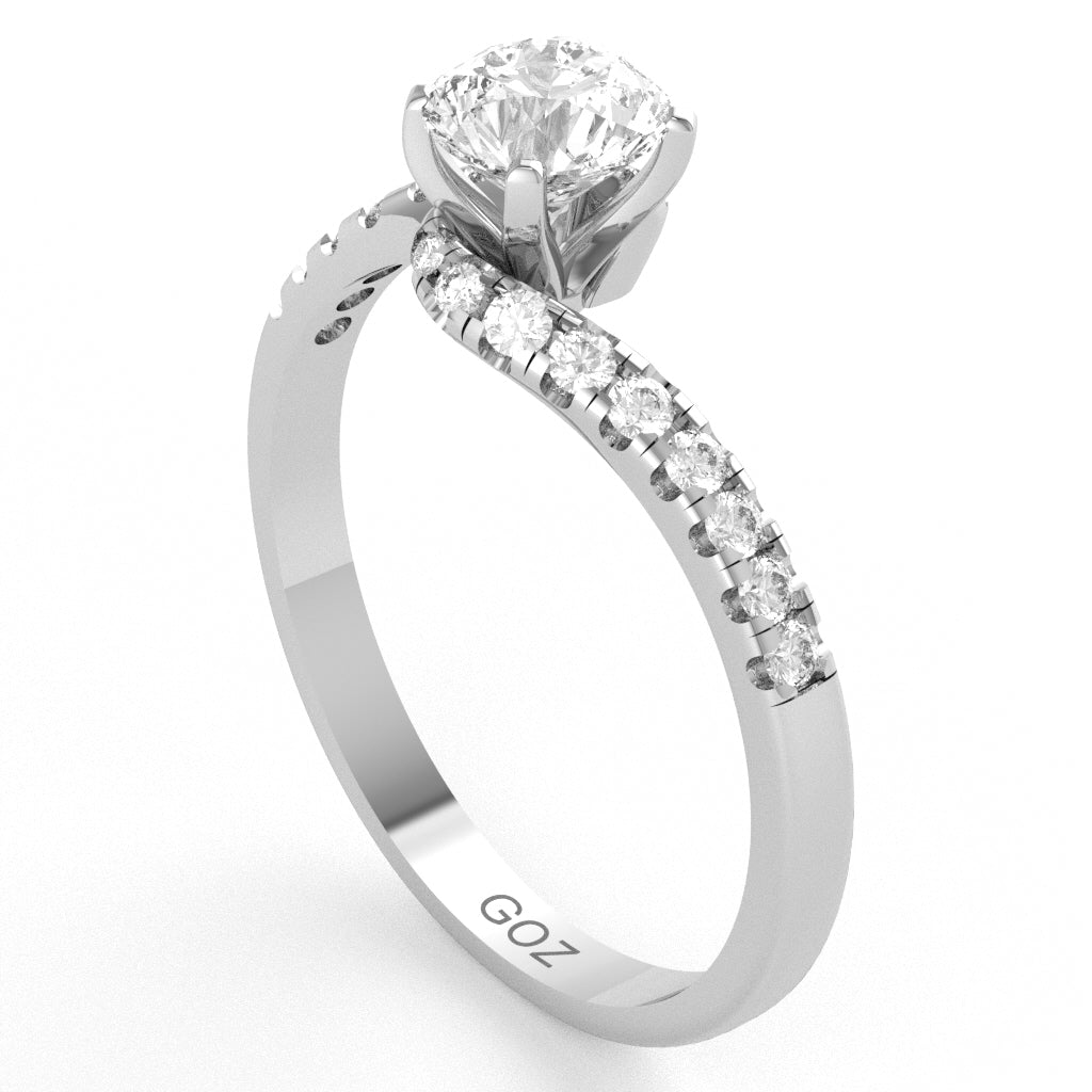 White Topaz Diamond Curly Dainty Engagement Ring In 10k White Gold