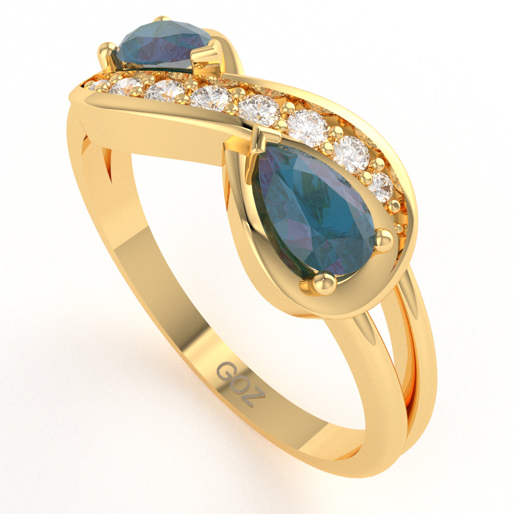 Lab-Created Alexandrite Diamond Infinity Love Ring In 14k Yellow Gold