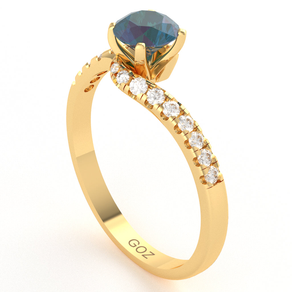 Lab-Created Alexandrite Diamond Curly Dainty Engagement Ring In 14k Yellow Gold