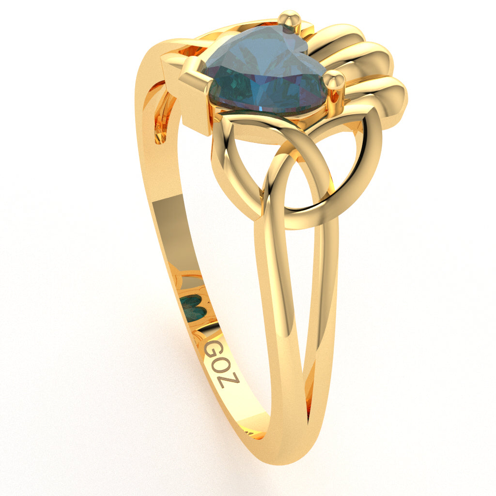 Celtic Trinity Knot Claddagh Lab-Created Alexandrite Engagement Ring In 14k Yellow Gold