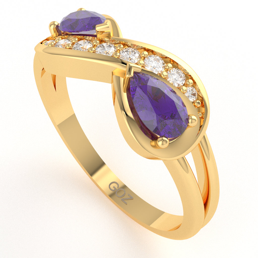 Amethyst Diamond Infinity Love Ring In 10k Yellow Gold