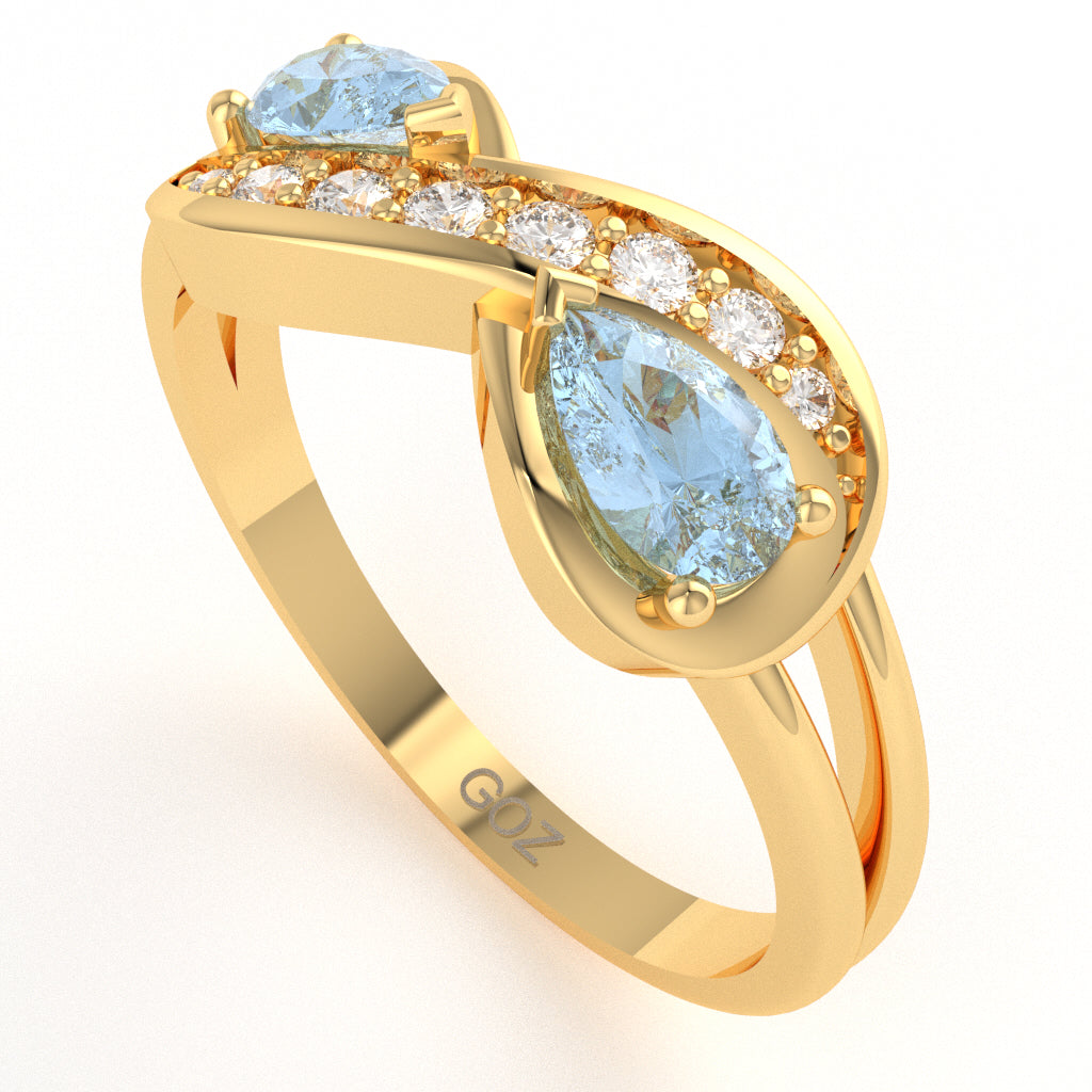 Aquamarine Diamond Infinity Love Ring In 10k Yellow Gold