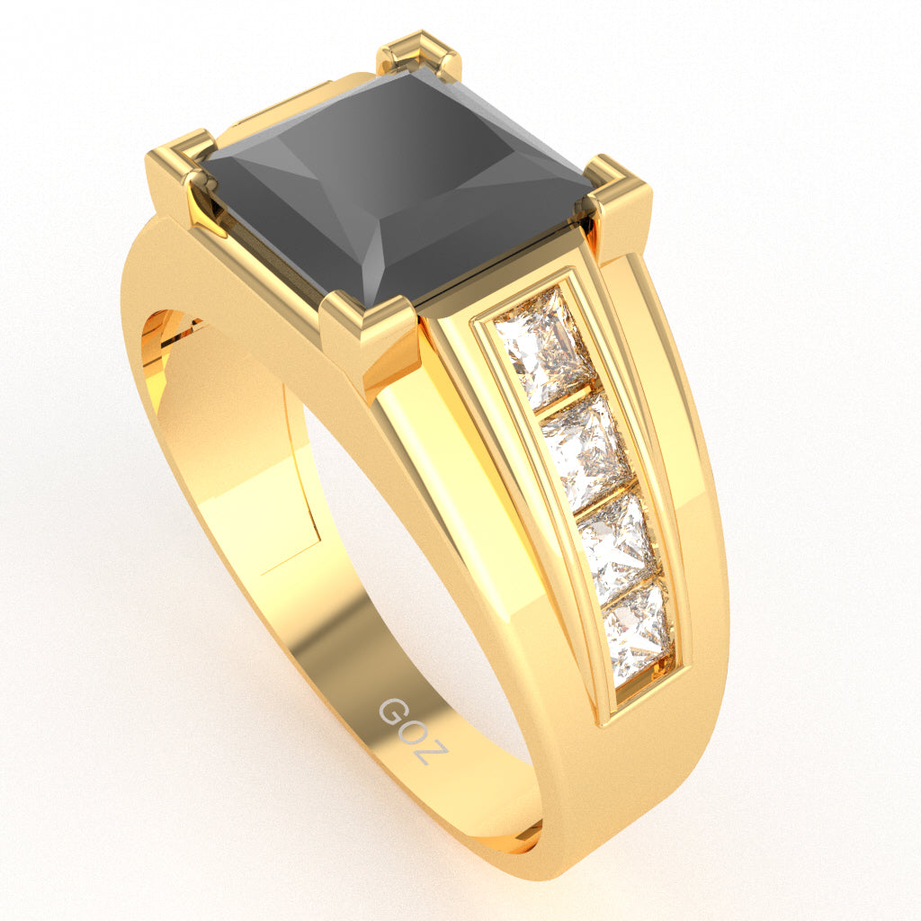 Men's Big Daddy Black Onyx Lab-Grown Diamond Channel Ring In Solid 14k Yellow Gold