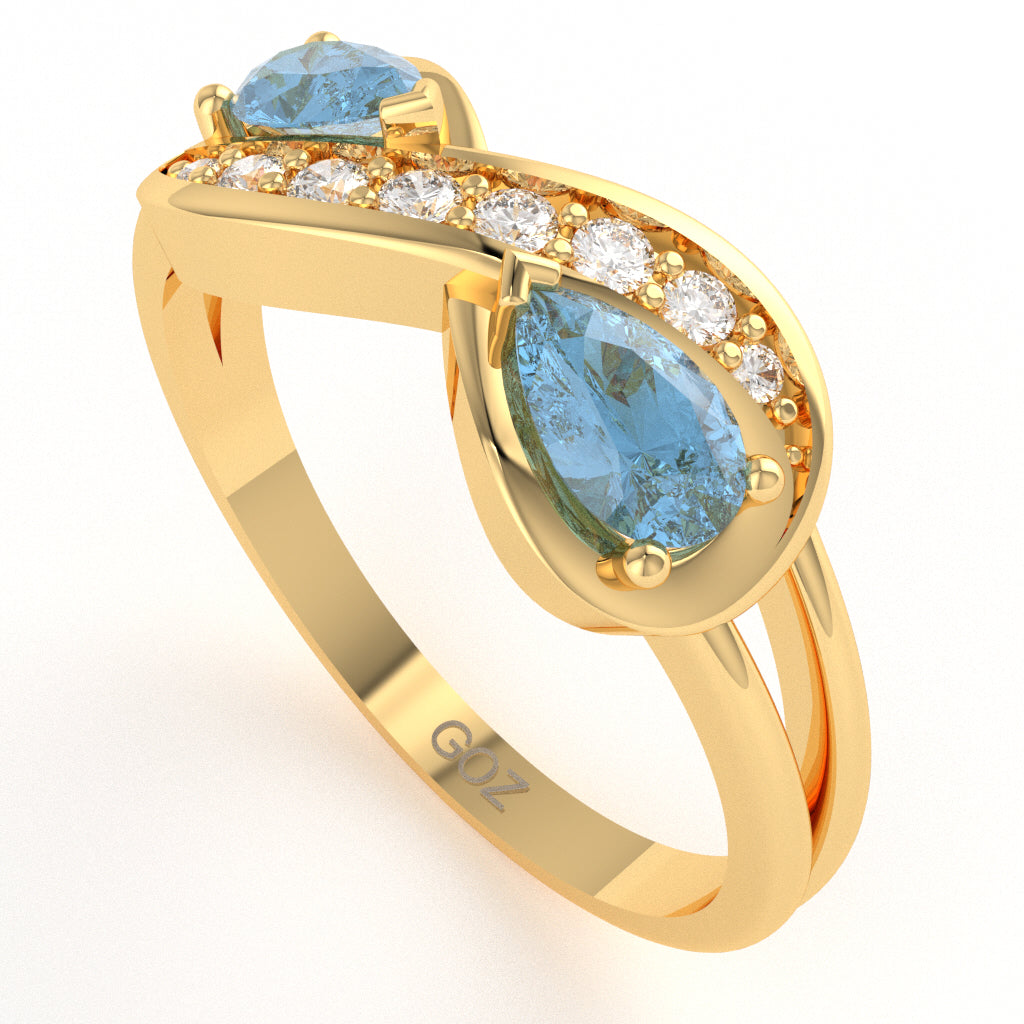 Blue Topaz Diamond Infinity Love Ring In 14k Yellow Gold