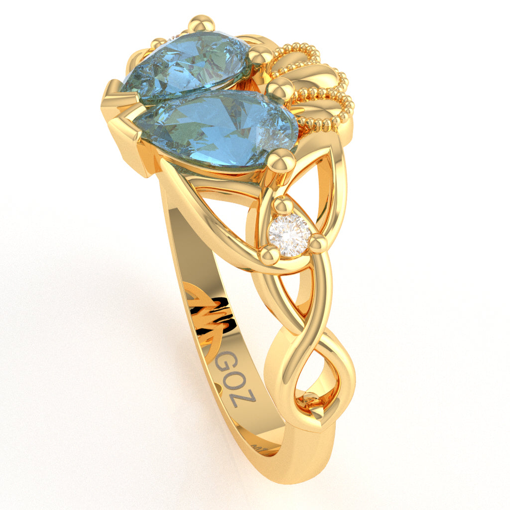 Blue Topaz Diamond Celtic Knot Heart Claddagh Ring In 14k Yellow Gold