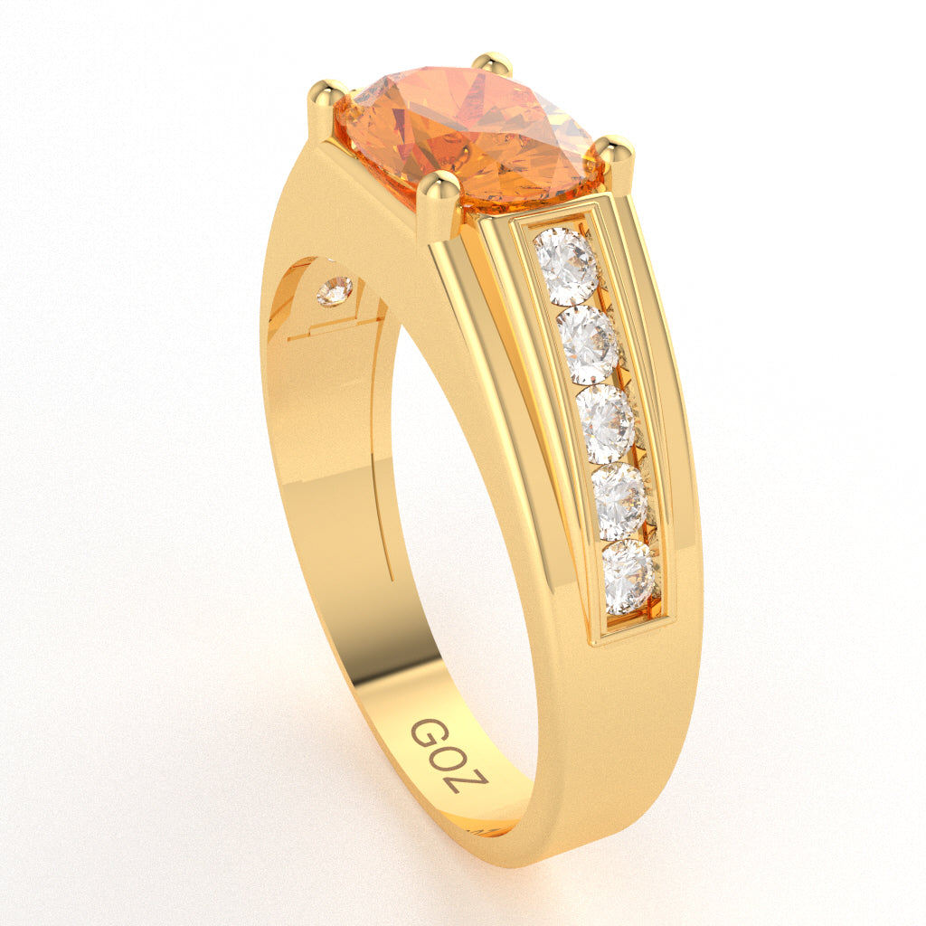 Citrine Diamond Designer Channel Ring In 14k Yellow Gold