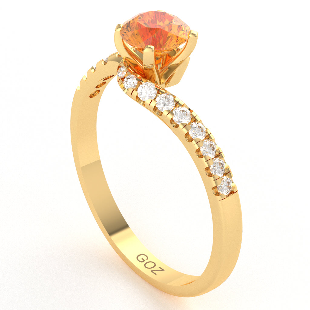 Citrine Diamond Curly Dainty Engagement Ring In 14k Yellow Gold
