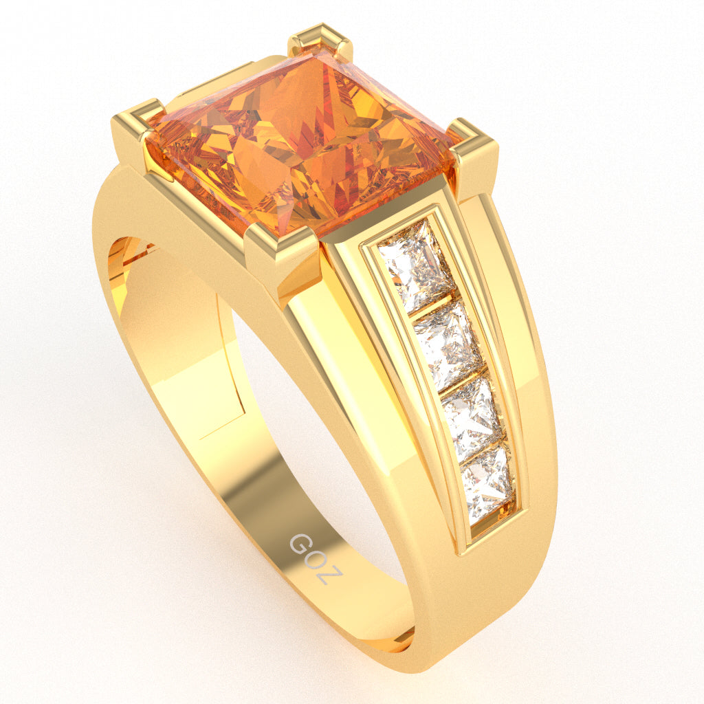 Men's Big Daddy Citrine Lab-Grown Diamond Channel Ring In Solid 10k Yellow Gold