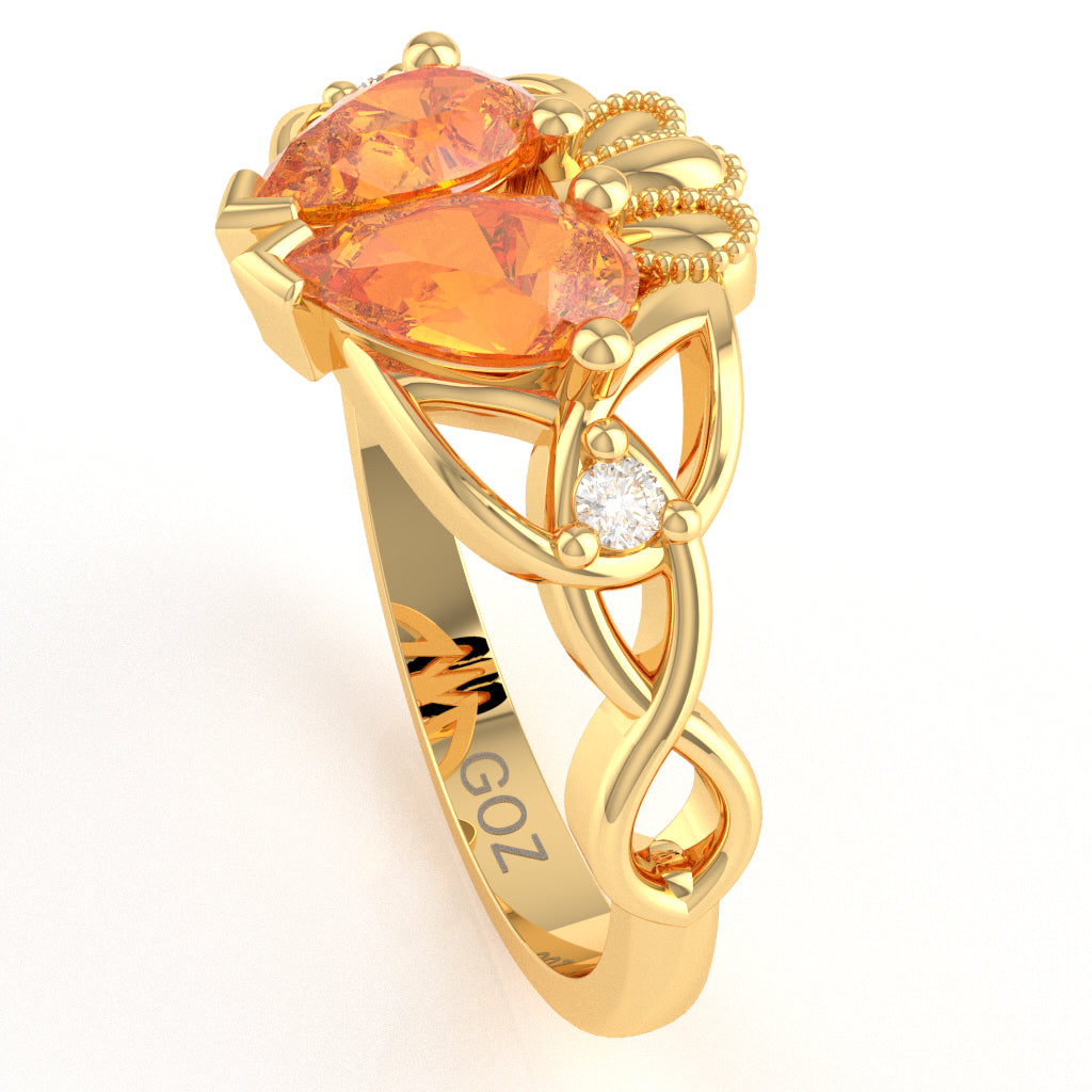 Citrine Diamond Celtic Knot Heart Claddagh Ring In 14k Yellow Gold