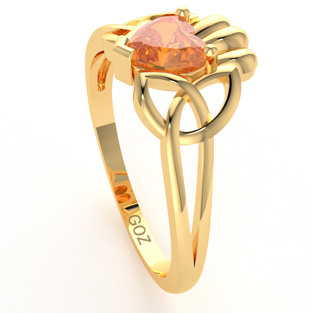 Celtic Trinity Knot Claddagh Citrine Engagement Ring In 10k Yellow Gold