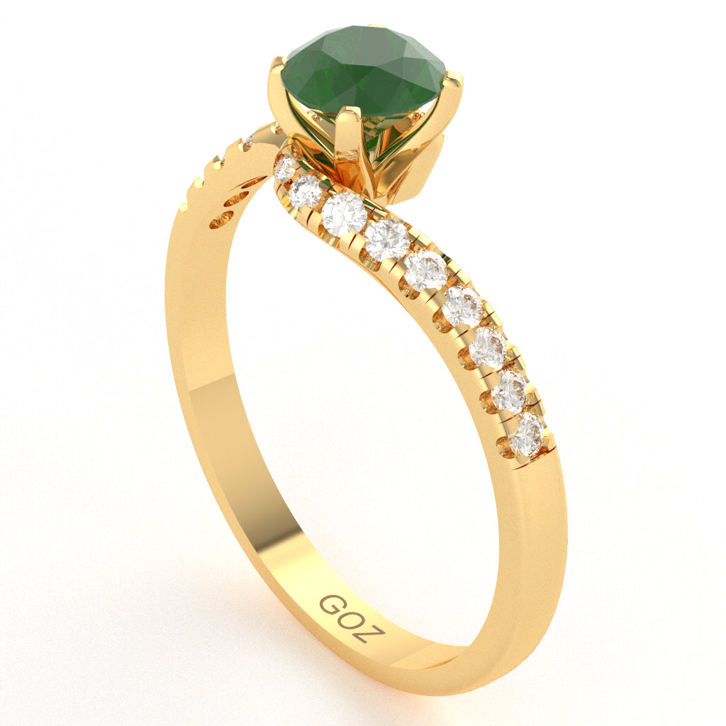 Emerald Diamond Curly Dainty Engagement Ring In 10k Yellow Gold