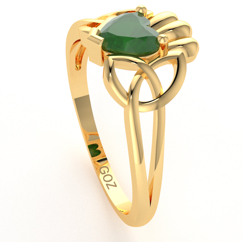 Celtic Trinity Knot Claddagh Emerald Engagement Ring In 14k Yellow Gold