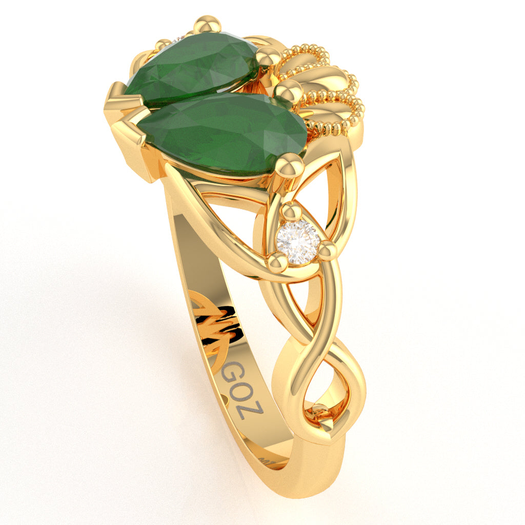 Emerald Diamond Celtic Knot Heart Claddagh Ring In 10k Yellow Gold