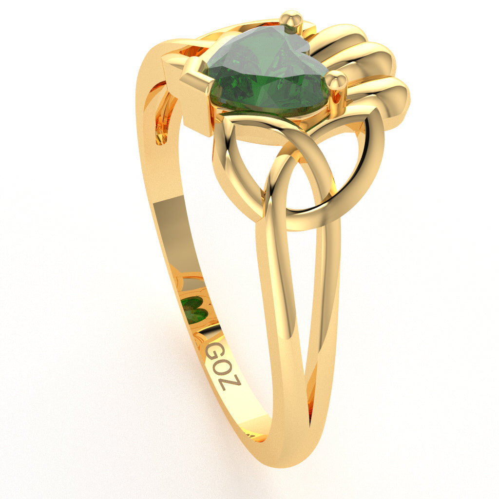 Celtic Trinity Knot Claddagh Lab-Created Emerald Engagement Ring In 14k Yellow Gold