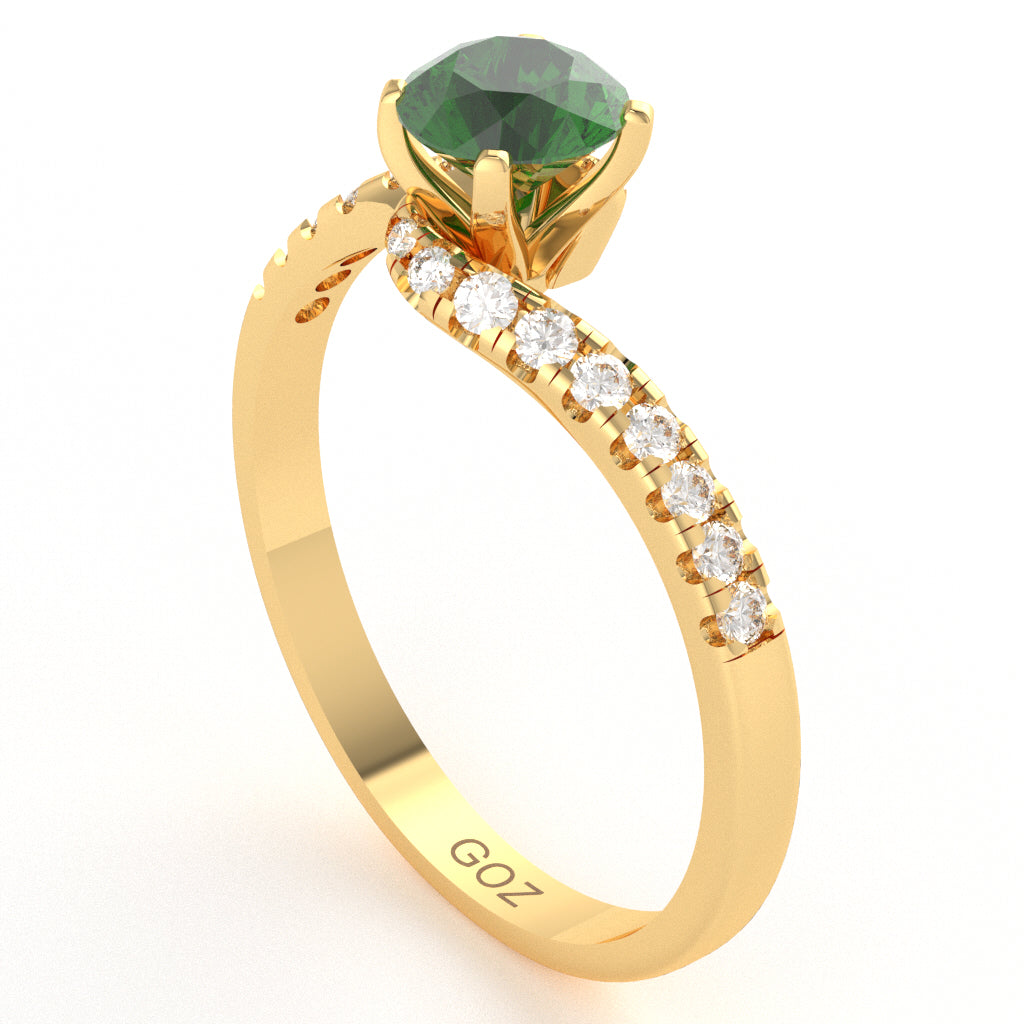 Lab-Created Emerald Diamond Curly Dainty Engagement Ring In 14k Yellow Gold