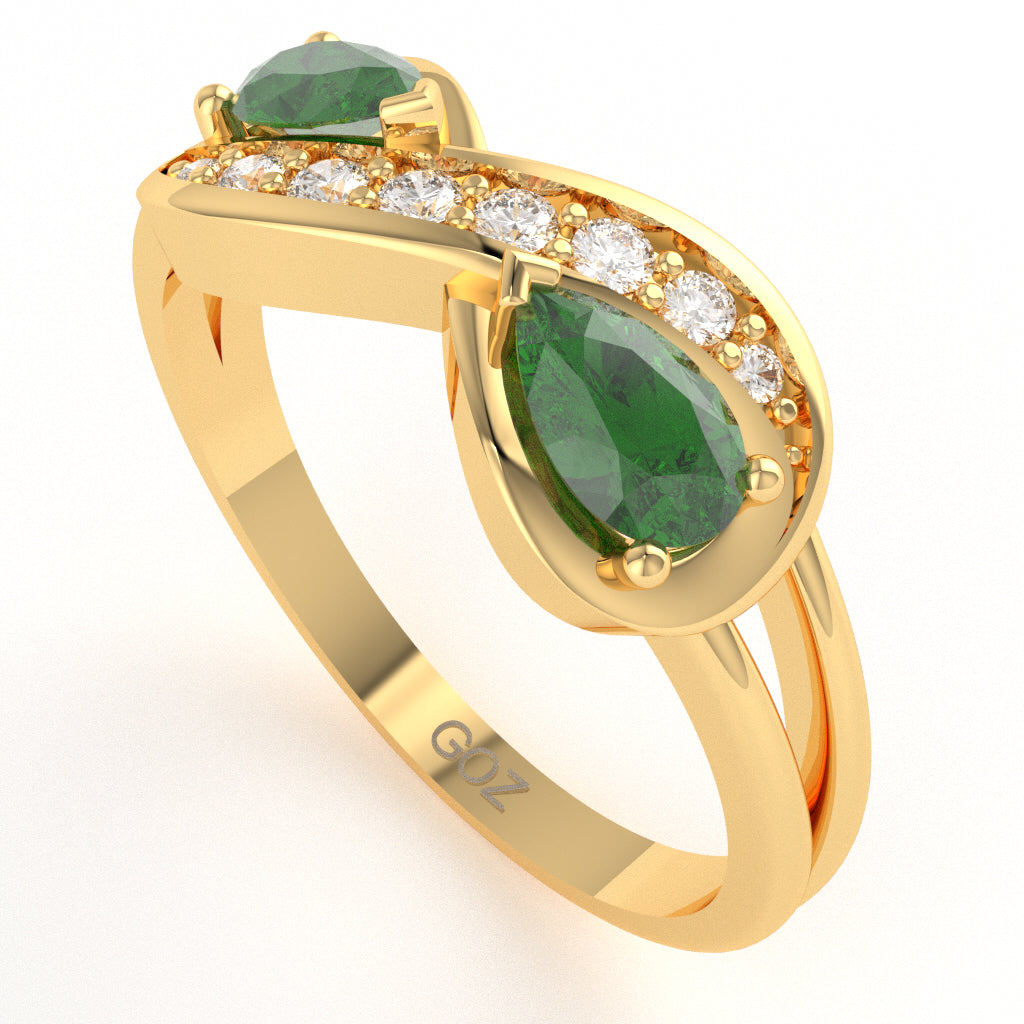 Lab-Created Emerald Diamond Infinity Love Ring In 14k Yellow Gold