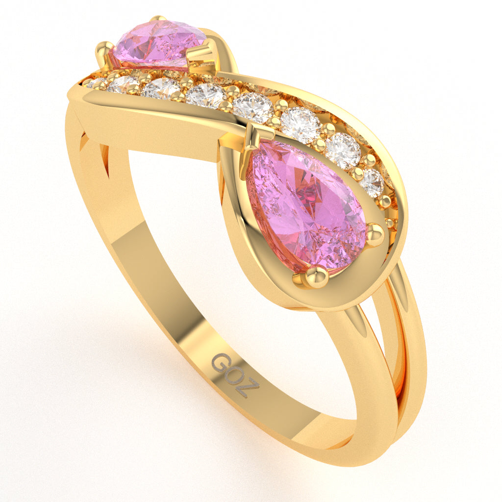 Lab-Created Pink Sapphire Diamond Infinity Love Ring In 14k Yellow Gold