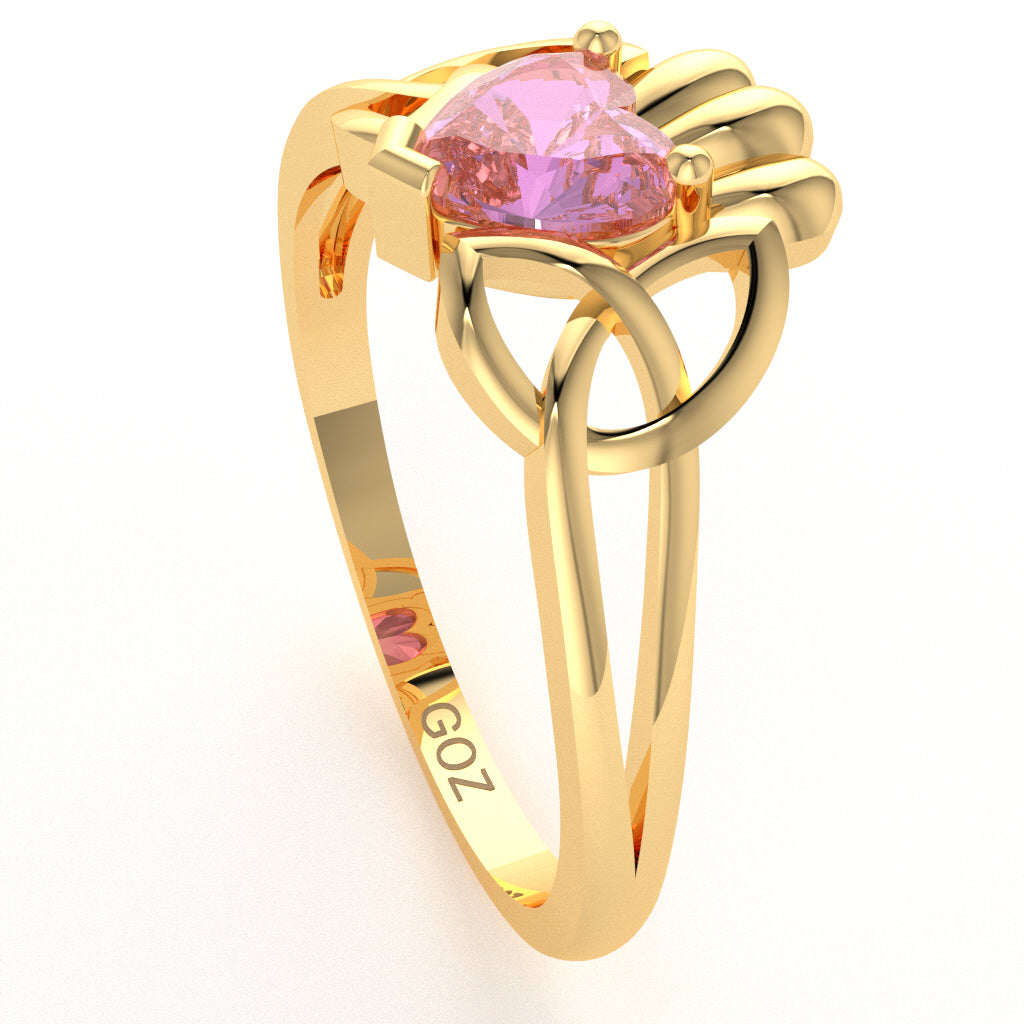 Celtic Trinity Knot Claddagh Lab-Created Pink Sapphire Engagement Ring In 14k Yellow Gold