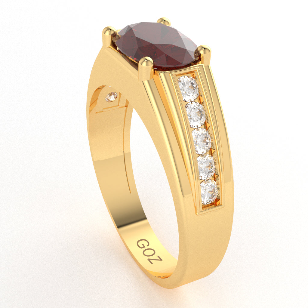 Lab-Created Ruby Diamond Designer Channel Ring In 14k Yellow Gold
