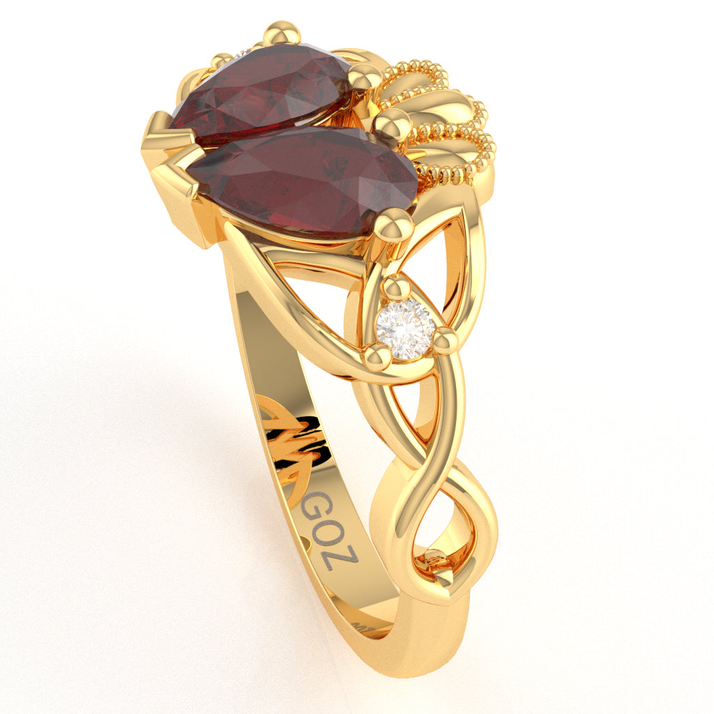 Lab-Created Ruby Diamond Celtic Knot Heart Claddagh Ring In 14k Yellow Gold
