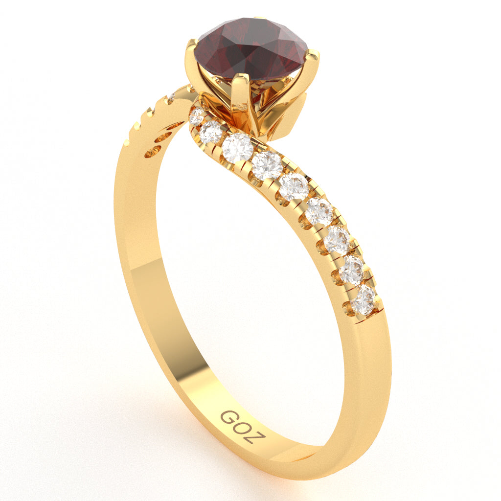Lab-Created Ruby Diamond Curly Dainty Engagement Ring In 14k Yellow Gold
