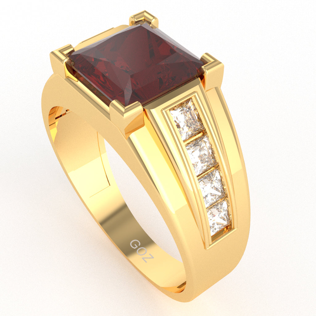Men's Big Daddy Lab-Created Ruby Lab-Grown Diamond Channel Ring In Solid 14k Yellow Gold