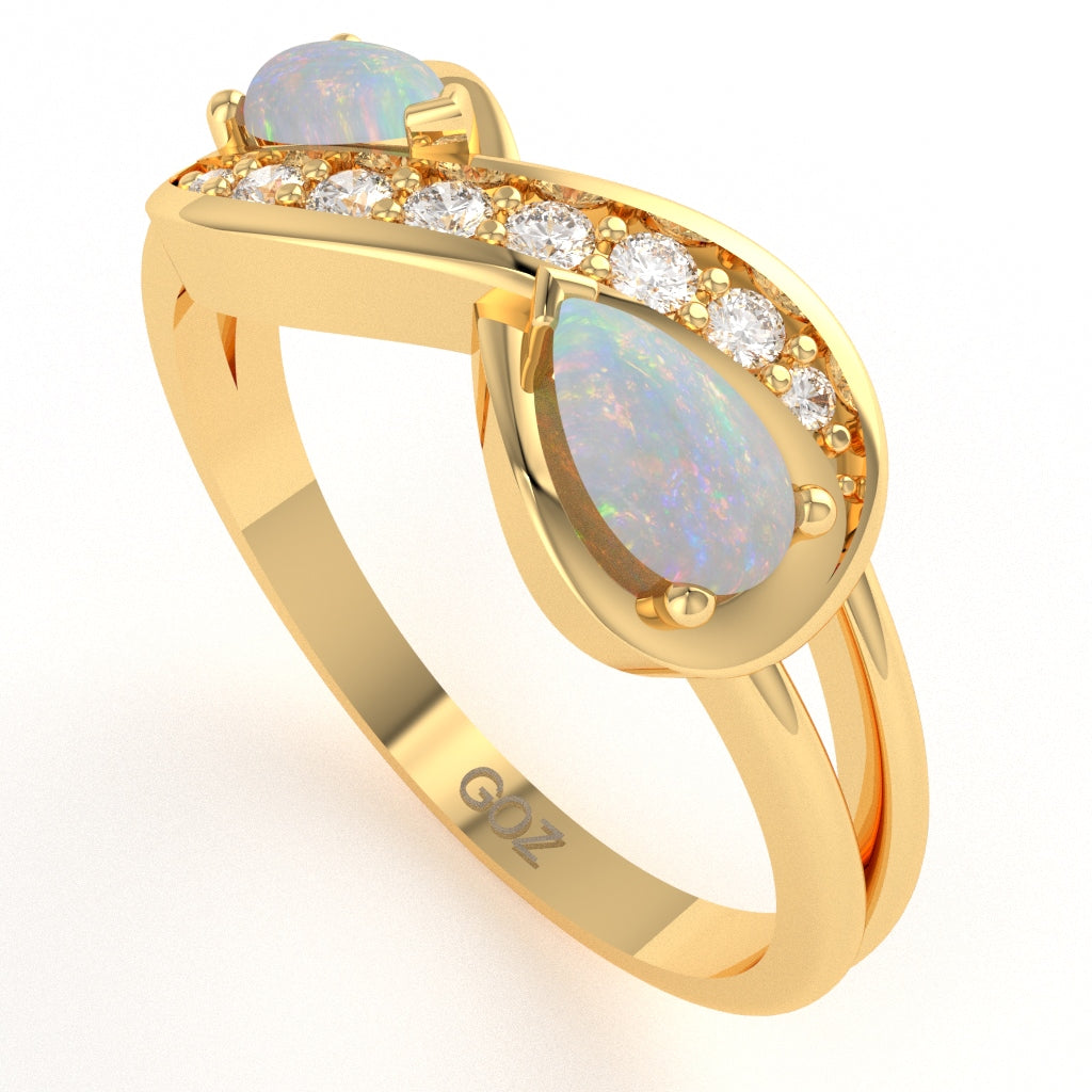 Opal Diamond Infinity Love Ring In 14k Yellow Gold