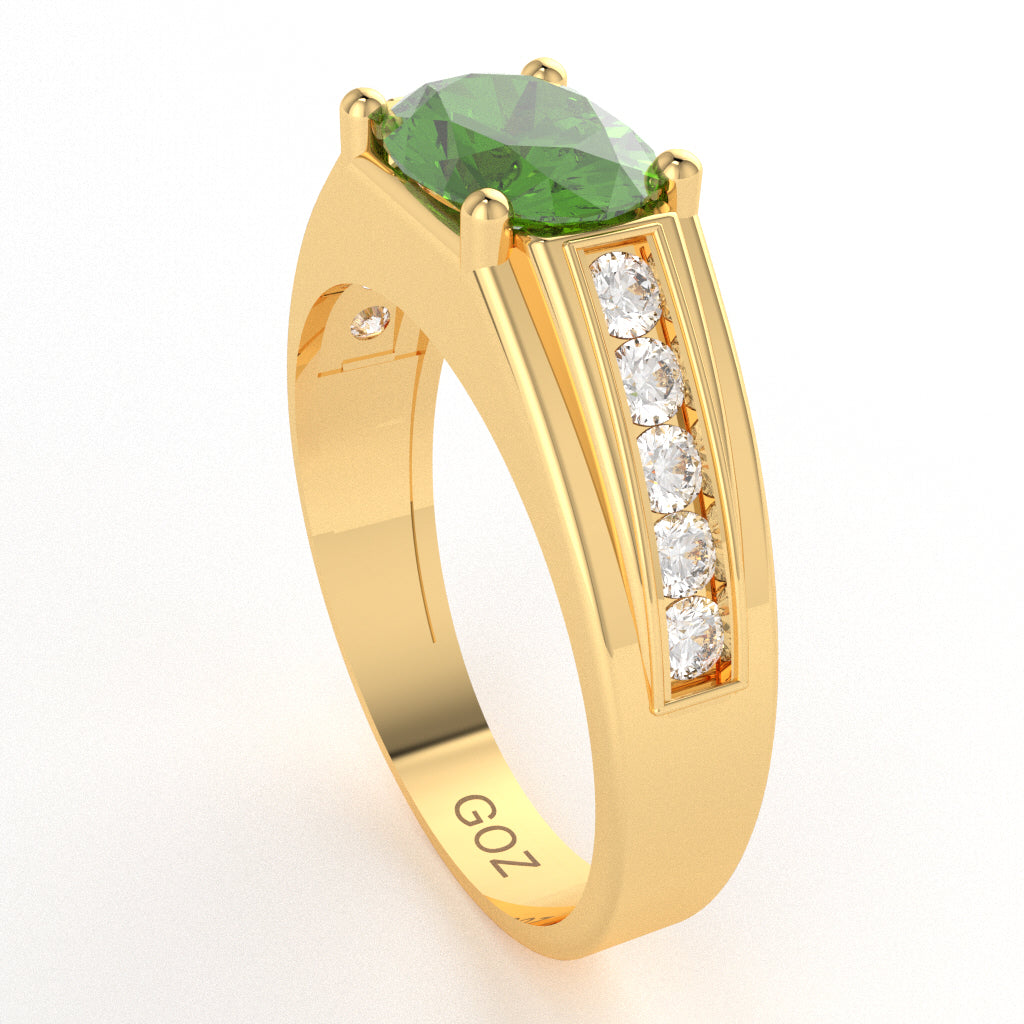 Peridot Diamond Designer Channel Ring In 14k Yellow Gold